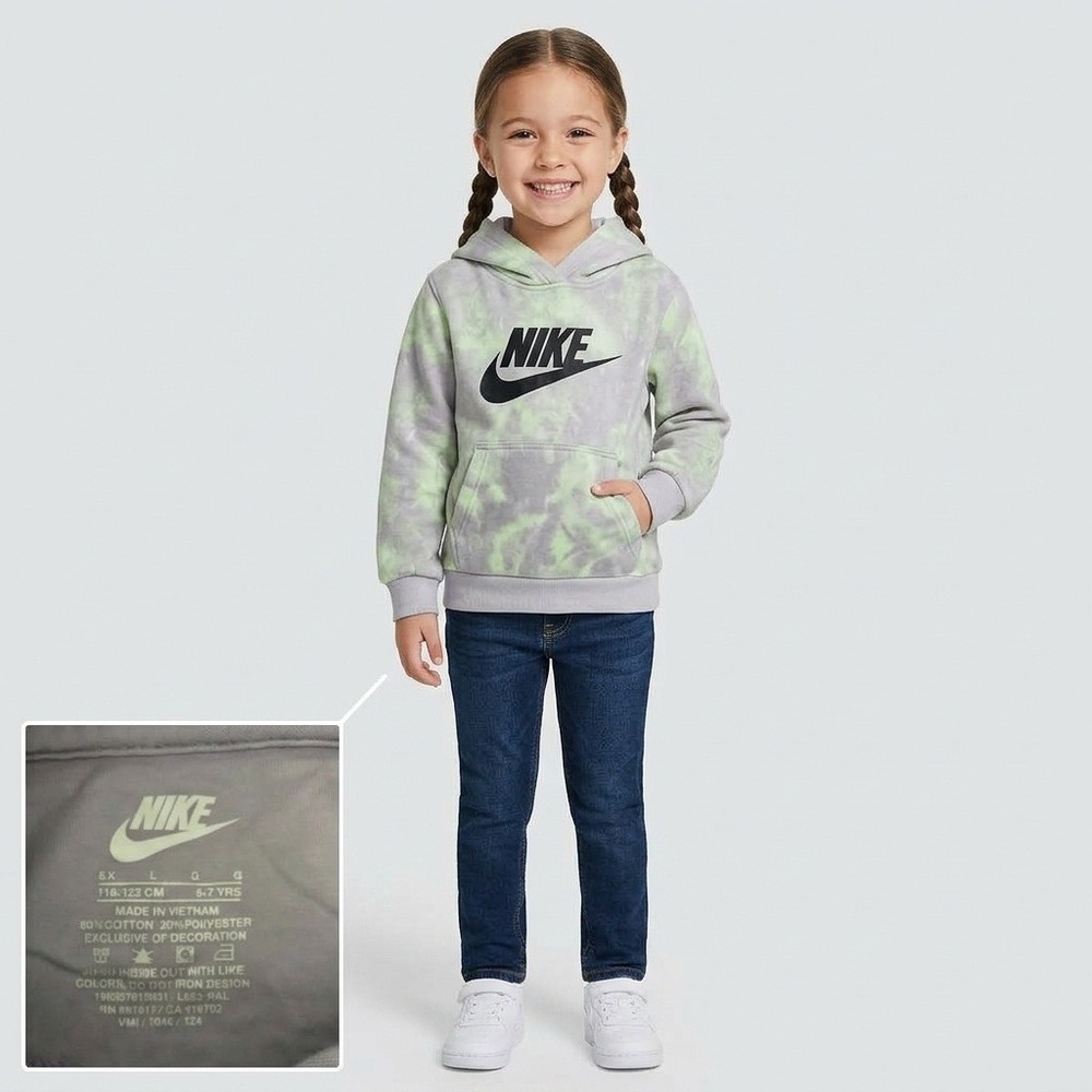 Nike Hoodie Kids 6X Lavender Lime Green Excellent Tie Dye Pullover Sweatshirt